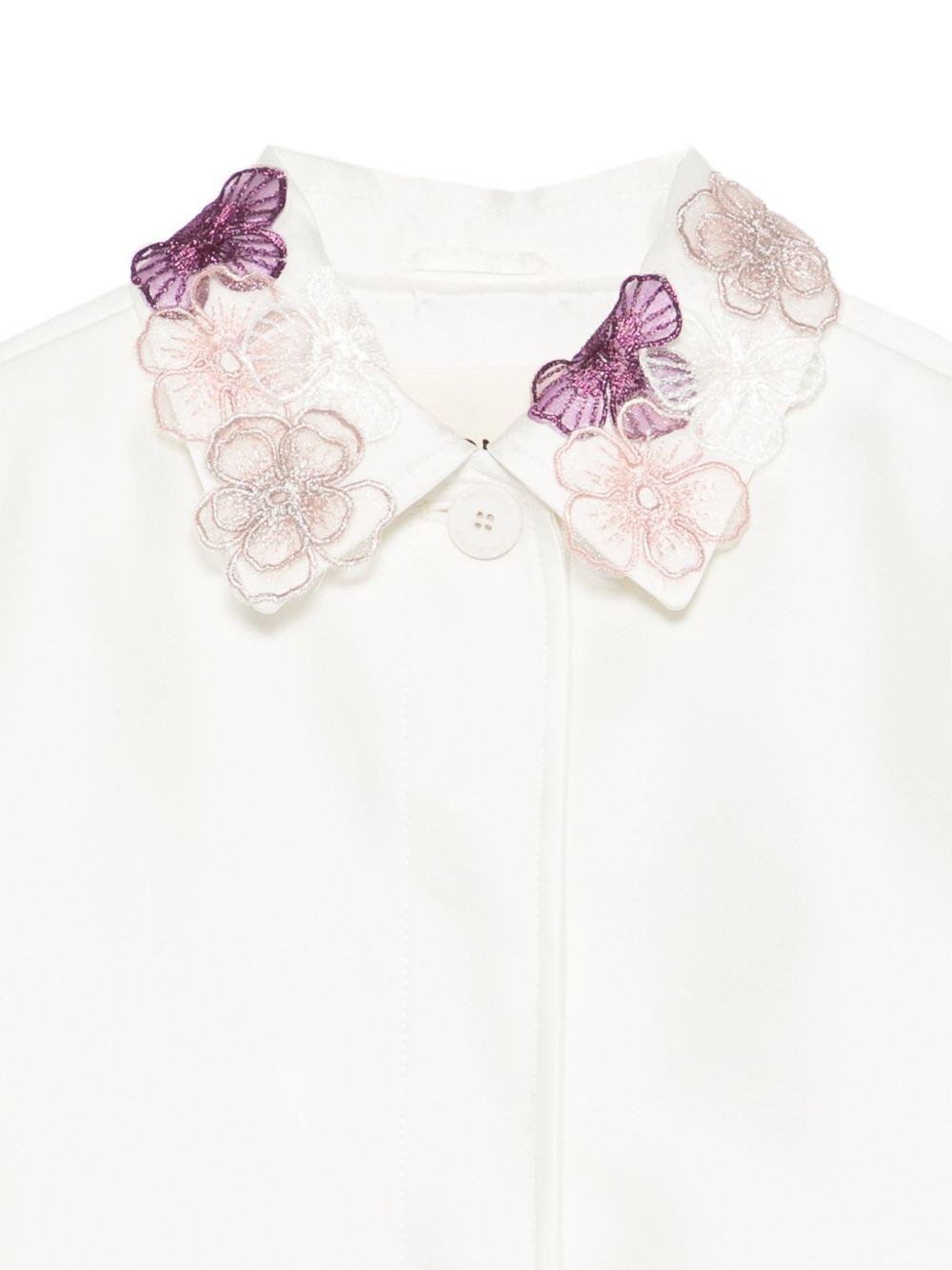 Cappotto per bambina Simonetta bianco sporco con appplicazioni floreali - Rubino Kids