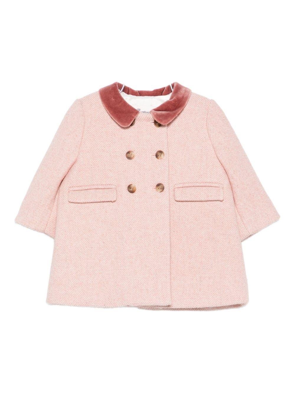 Cappotto per neonata Bonpoint rosa con colletto in velluto - Rubino Kids