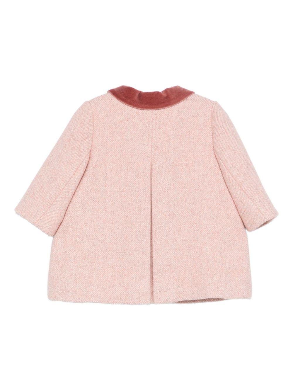 Cappotto per neonata Bonpoint rosa con colletto in velluto - Rubino Kids