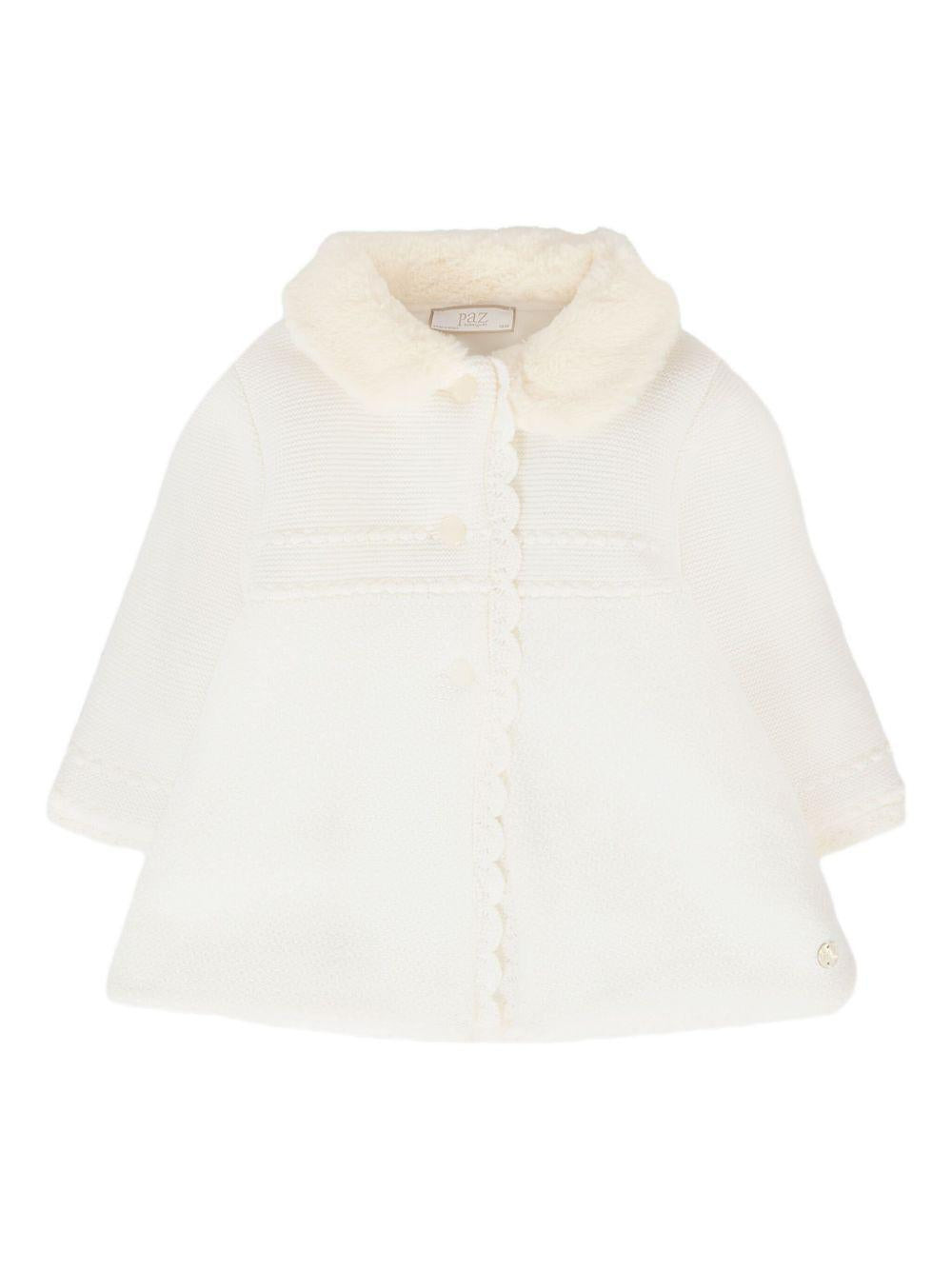 Cappotto per neonata Paz Rodrìguez bianco con colletto in pelliccia sintetica - Rubino Kids