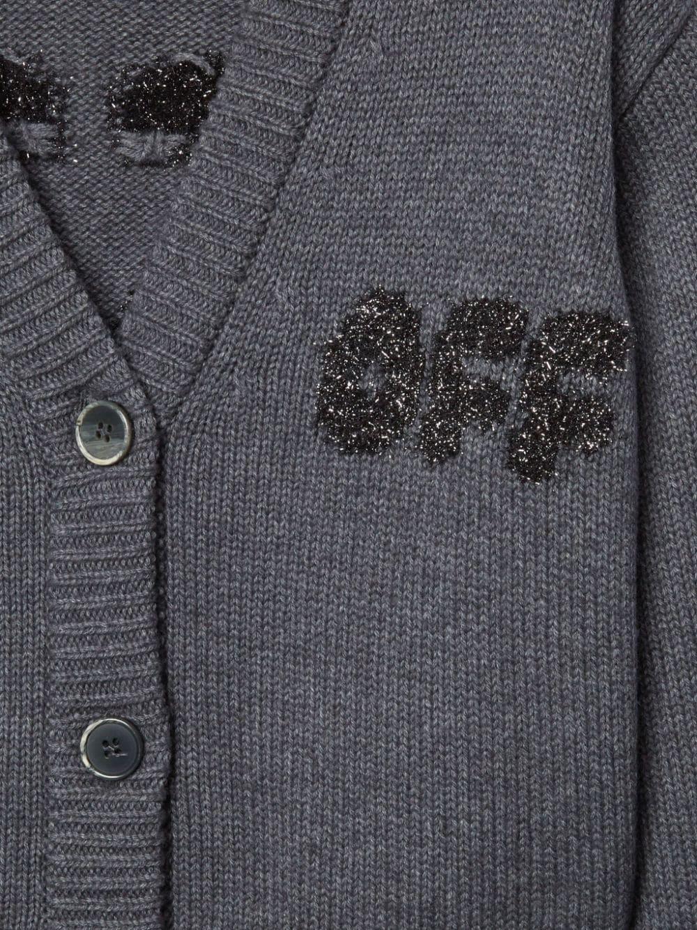 Cardigan Arrow Chunky per bambina Off - White Kids grigio con logo texturizzato - Rubino Kids