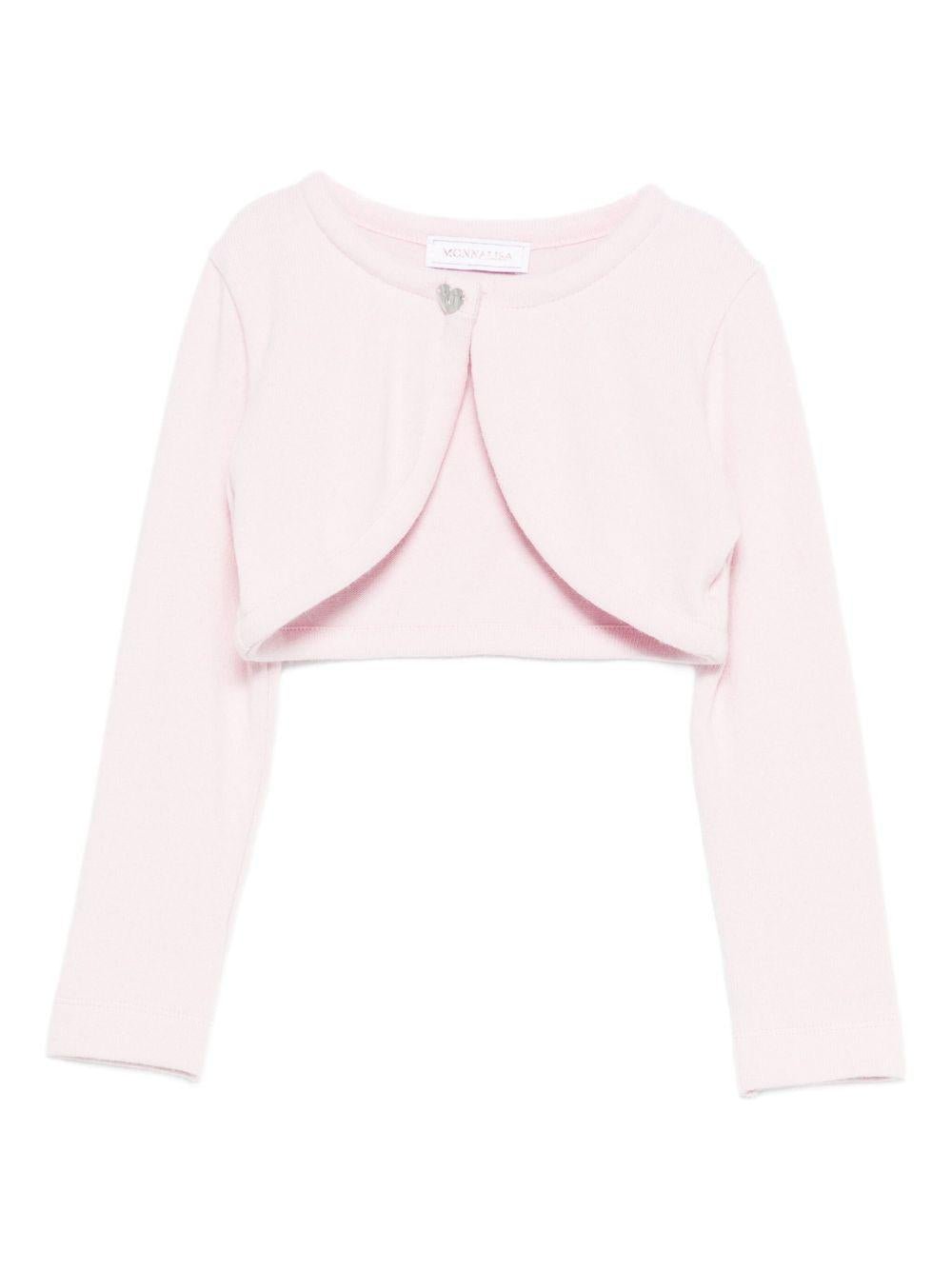 Cardigan bolero per bambina Monnalisa rosa decorato con cuore - Rubino Kids