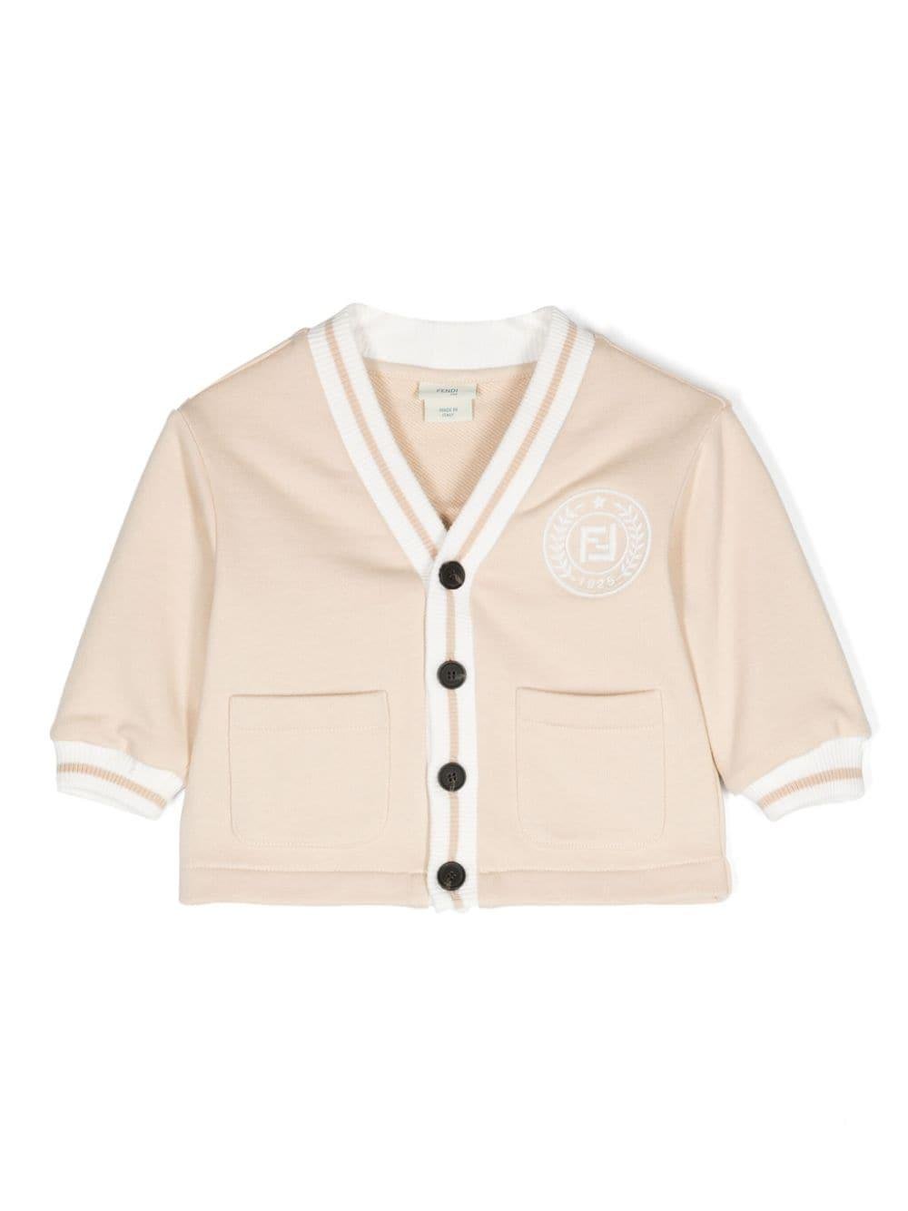 Cardigan con ricamo logo per neonata Fendi Kids beige con chiusura con bottoni - Rubino Kids