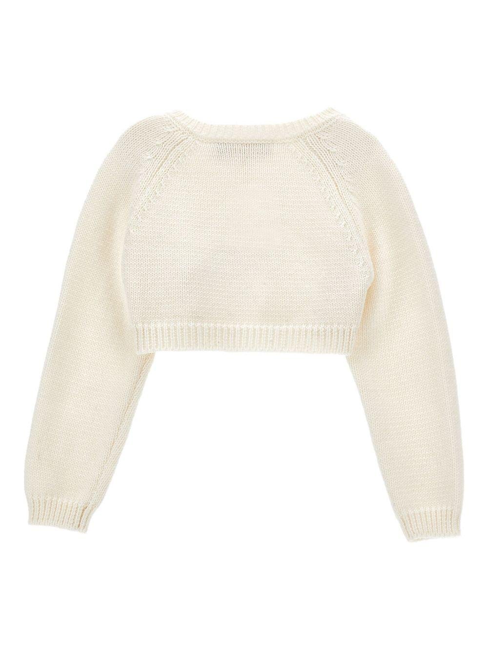 Cardigan crop per neonata Monnalisa bianco con scollo rotondo - Rubino Kids