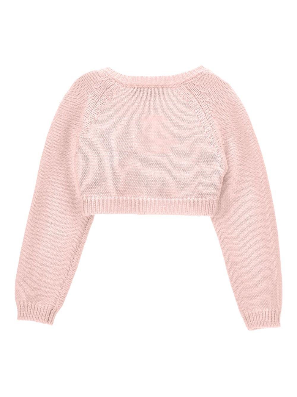 Cardigan crop per neonata Monnalisa rosa con scollo rotondo - Rubino Kids