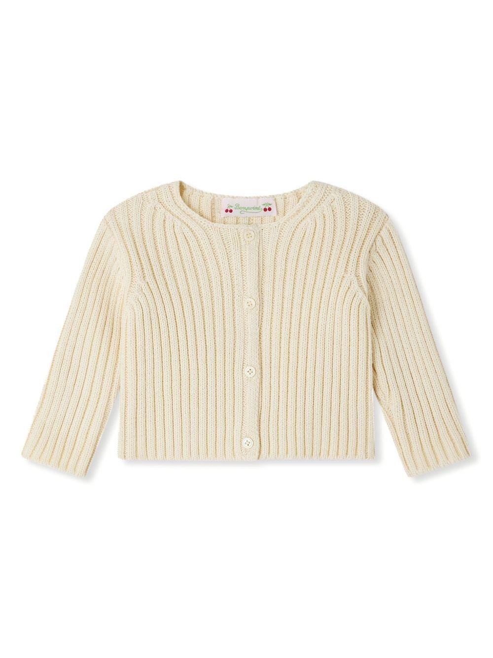 Cardigan Esil per neonata Bonpoint beige con scollo rotondo - Rubino Kids