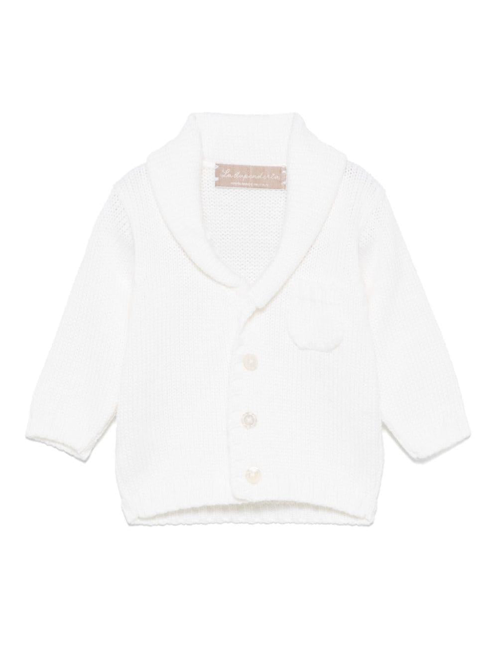 Cardigan in cashmere per neonato La Stupenderia bianco con chiusura frontale con bottoni revers - Rubino Kids
