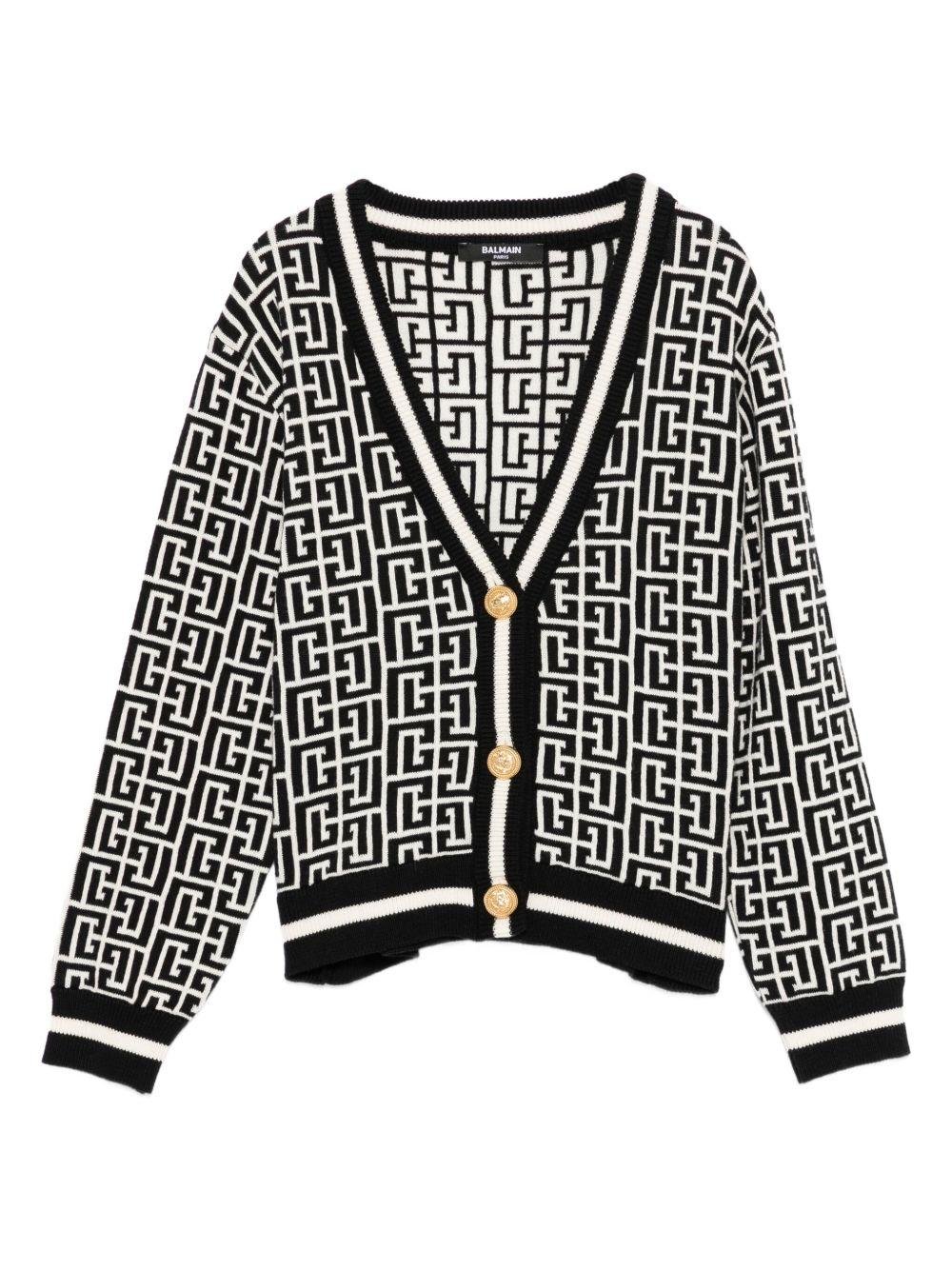 Cardigan per bambina Balmain Kids nero con motivo geometrico - Rubino Kids