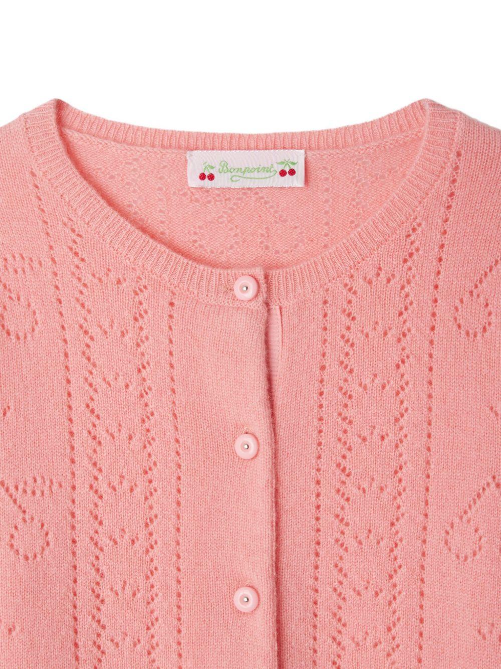 Cardigan per bambina Bonpoint rosa in maglia con bottoni - Rubino Kids