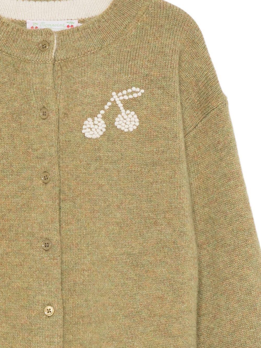 Cardigan per bambina Bonpoint verde decorato con ciliegie - Rubino Kids