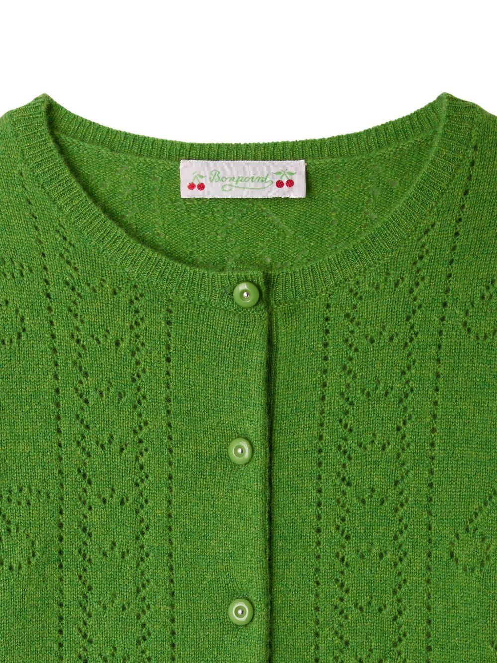 Cardigan per bambina Bonpoint verde in maglia con bottoni - Rubino Kids