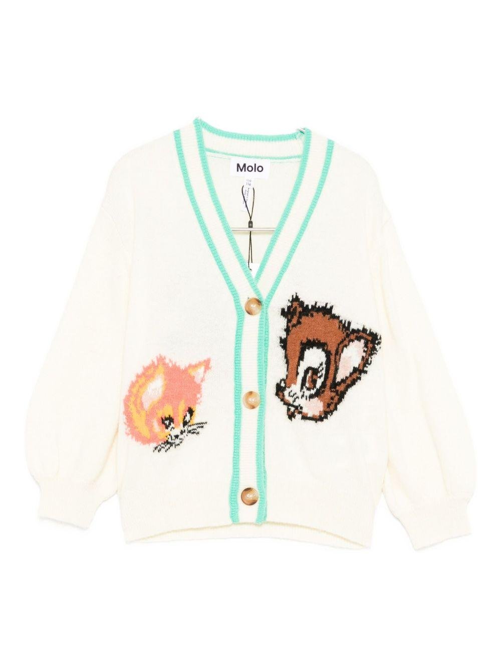 Cardigan per bambina Molo color crema ricamato con animali - Rubino Kids