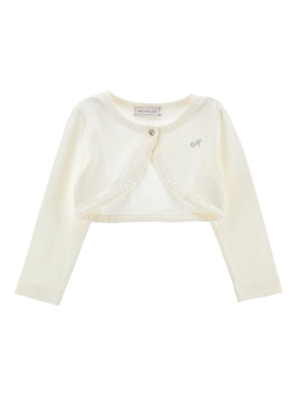 Cardigan per bambina Monnalisa bianco con bottoni a cuore - Rubino Kids