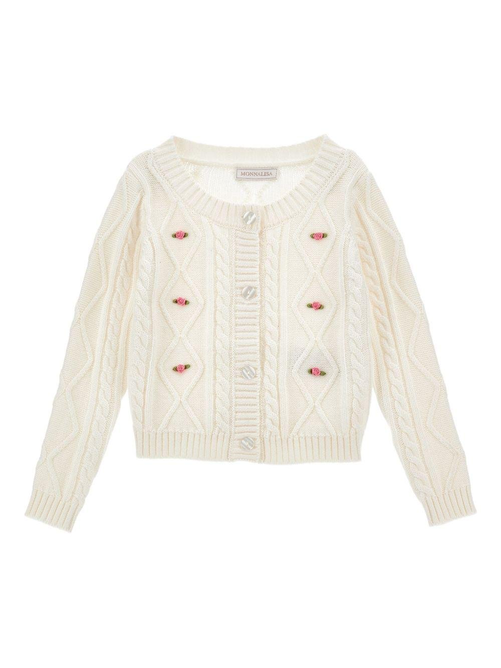 Cardigan per bambina Monnalisa bianco con motivo intrecciato - Rubino Kids