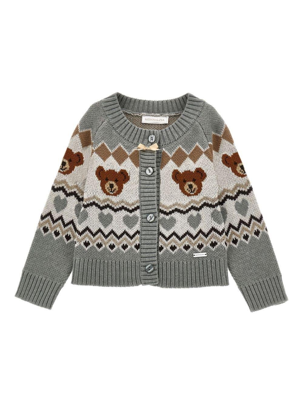 Cardigan per bambina Monnalisa grigio con chiusura frontale con bottoni - Rubino Kids
