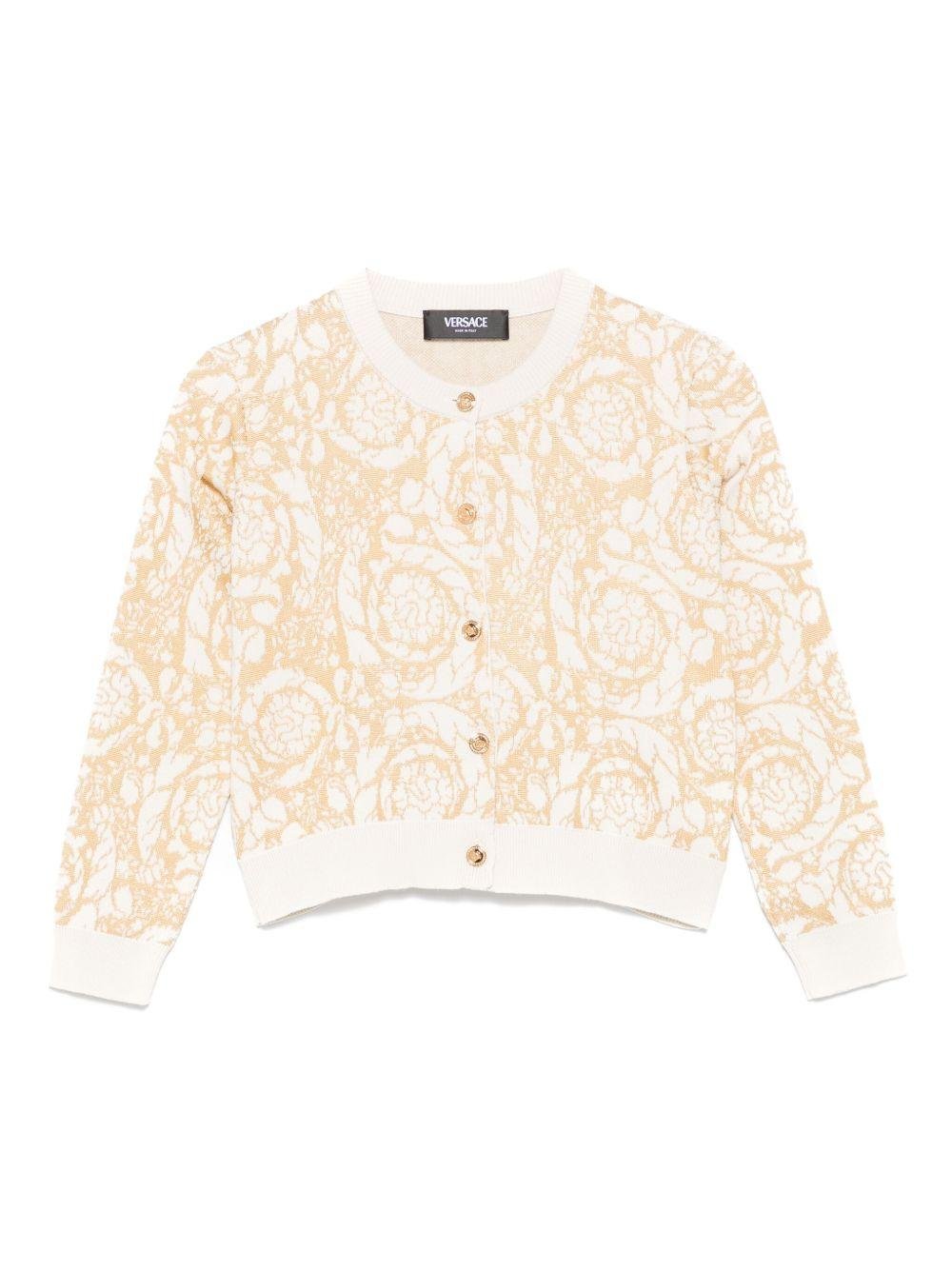 Cardigan per bambina Versace Kids beige con stampa stile Barocco - Rubino Kids