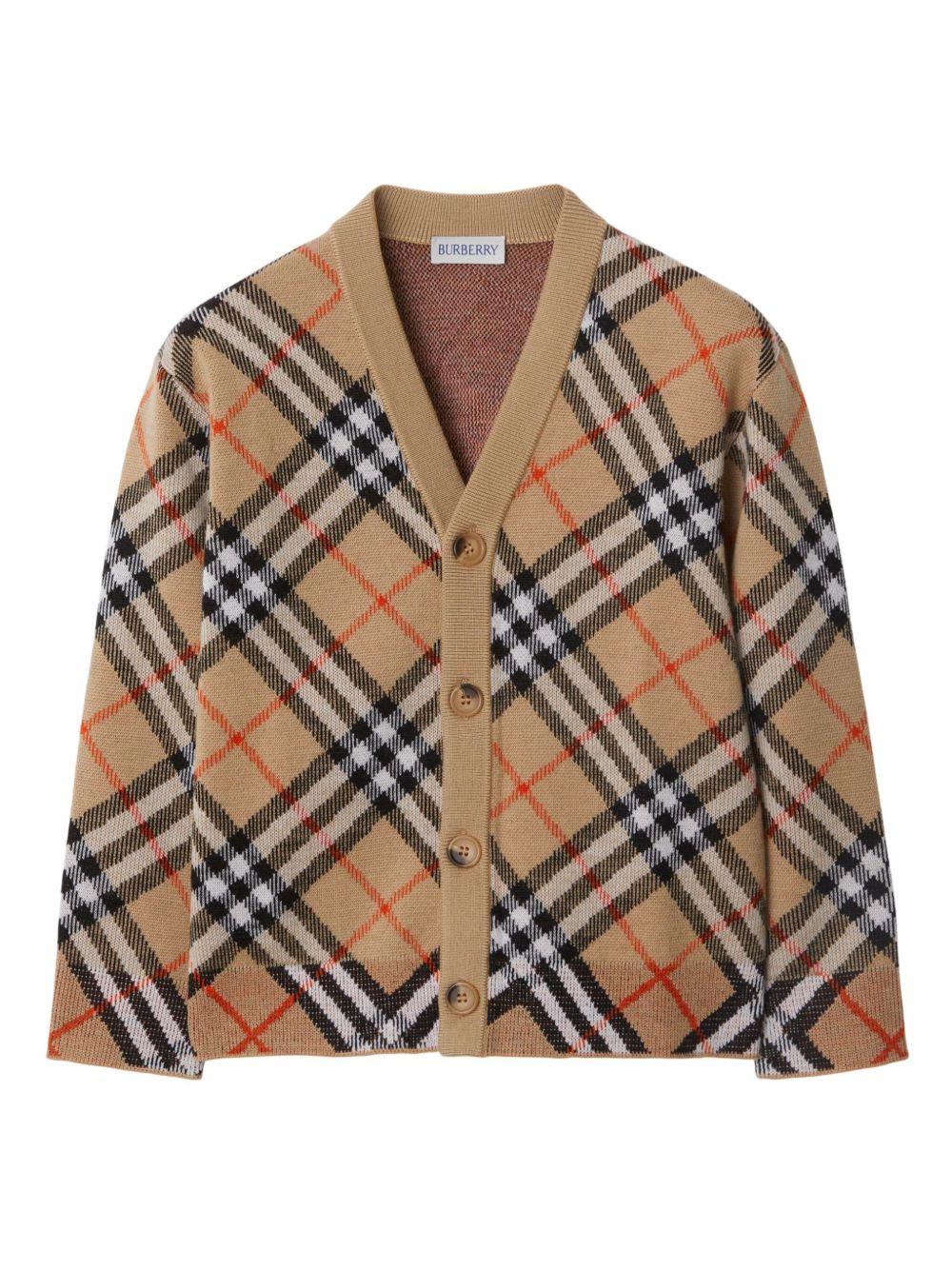 Cardigan per bambino Burberry Kids beige con motivo a quadri - Rubino Kids