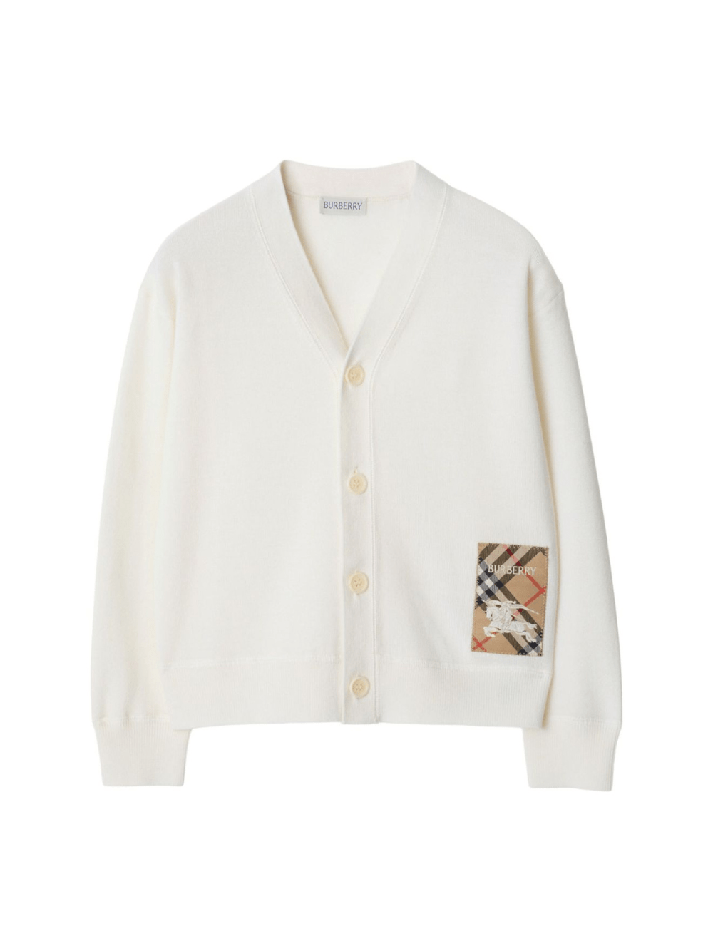 Cardigan per bambino Burberry Kids bianco con dettaglio a quadri - Rubino Kids