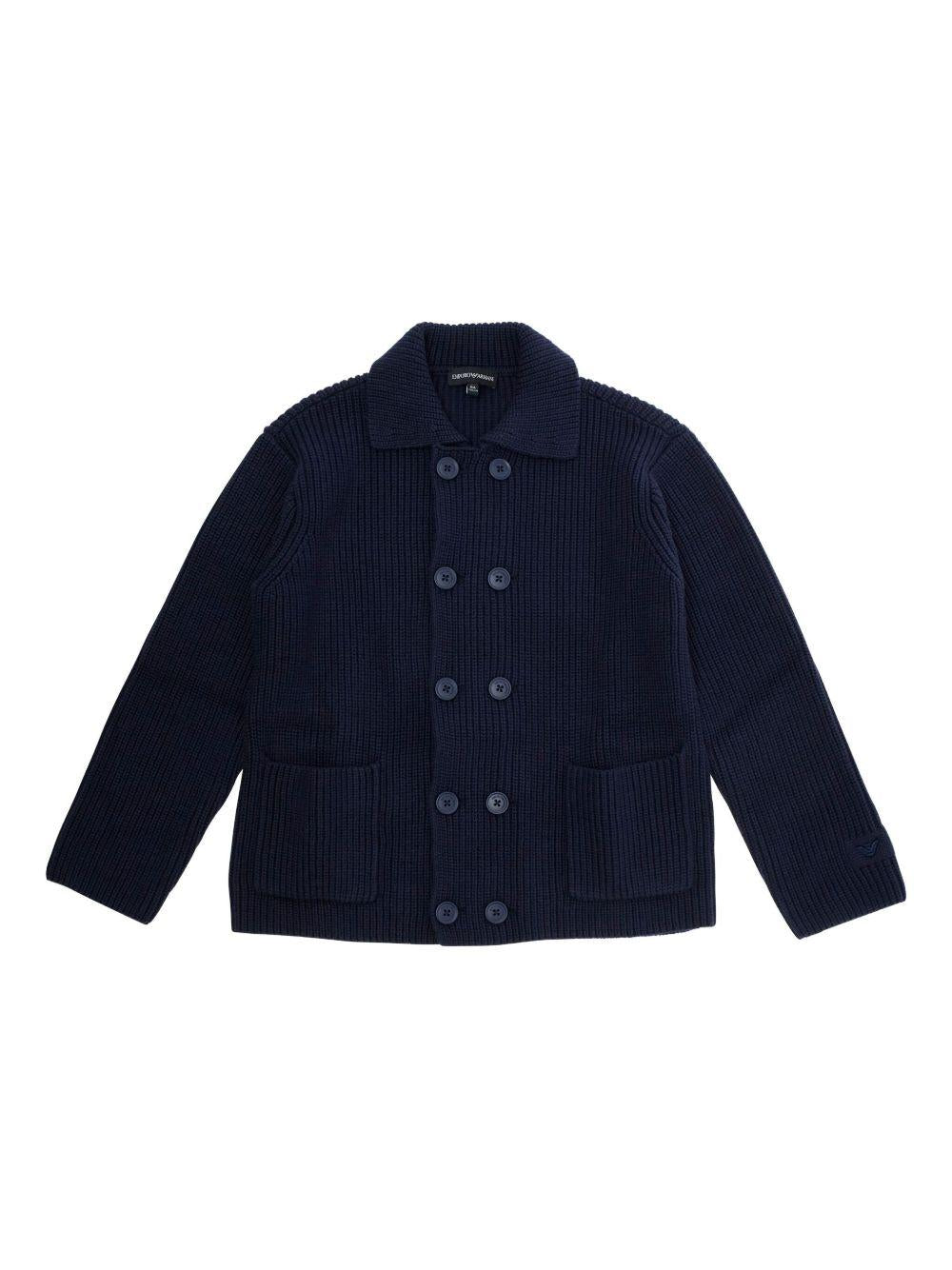 Cardigan per bambino Emporio Armani Kids blu con logo ricamato - Rubino Kids