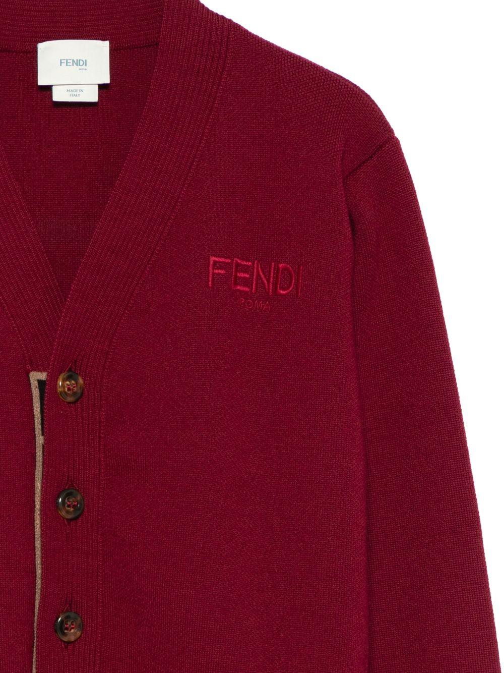 Cardigan per bambino Fendi Kids rosso scuro con chiusura frontale con bottoni - Rubino Kids