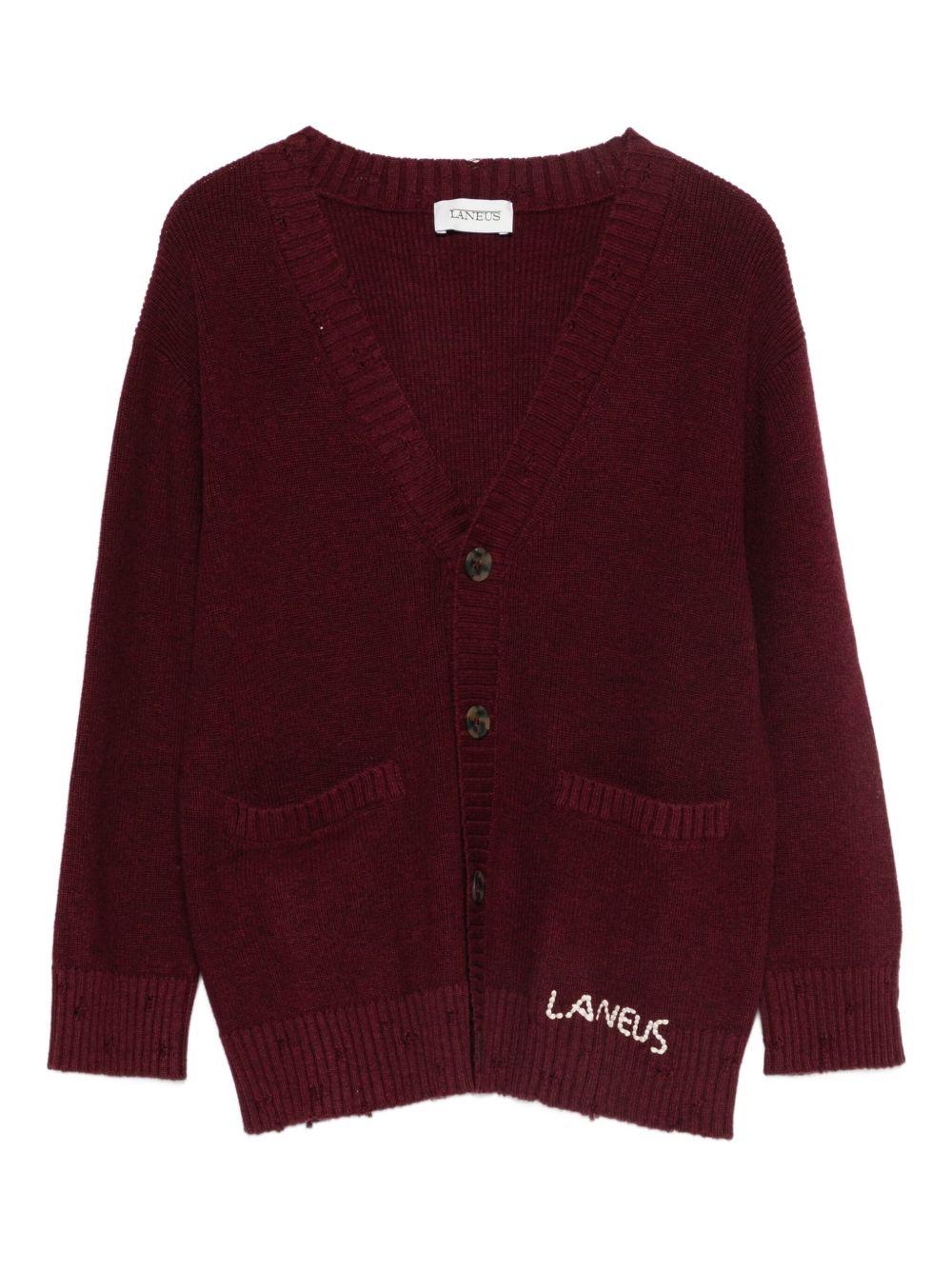 Cardigan per bambino Laneus Kids rosso con logo ricamato sul davanti - Rubino Kids