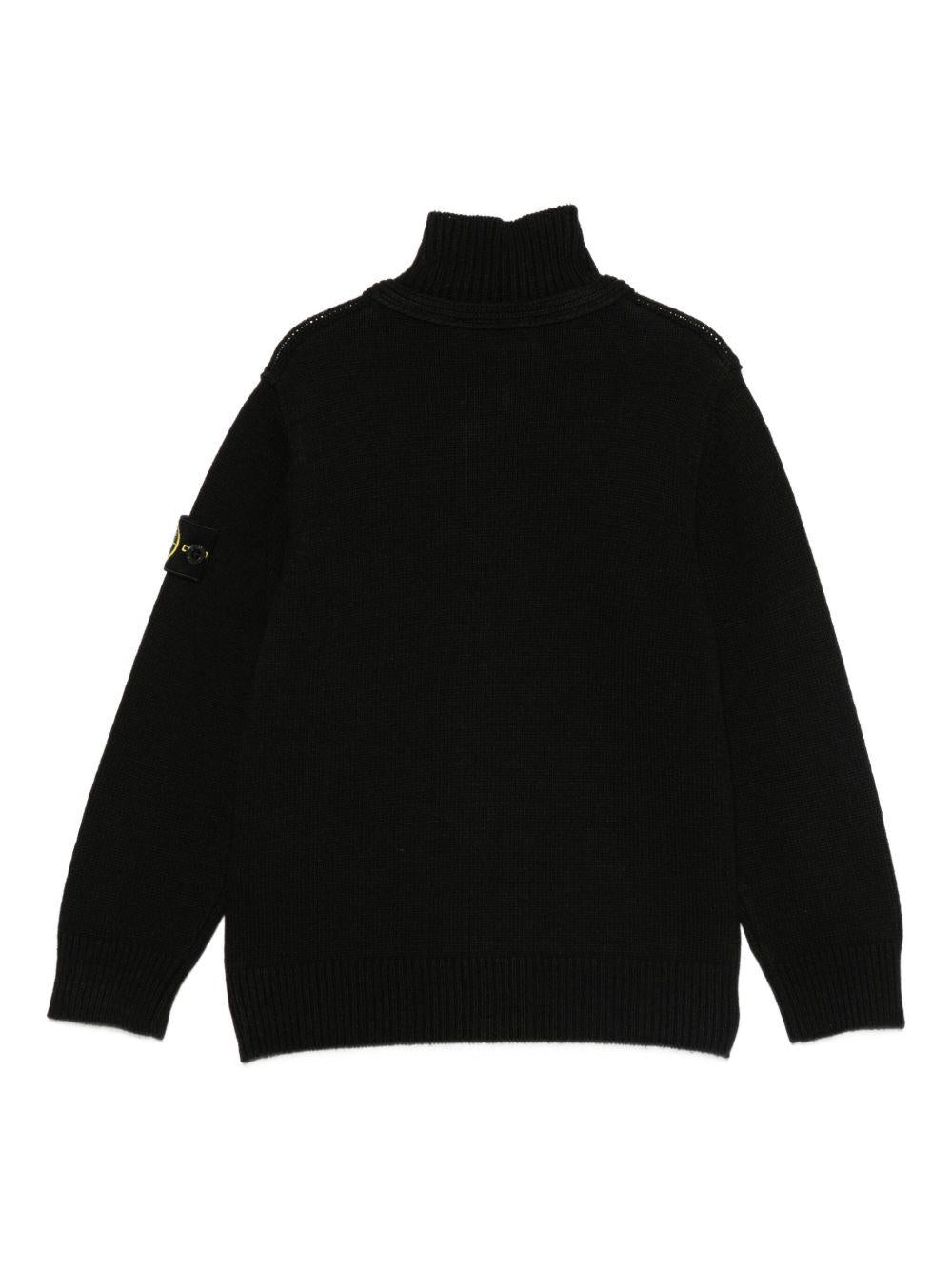 Cardigan per bambino Stone Island Junior nera a collo alto con bottoni - Rubino Kids