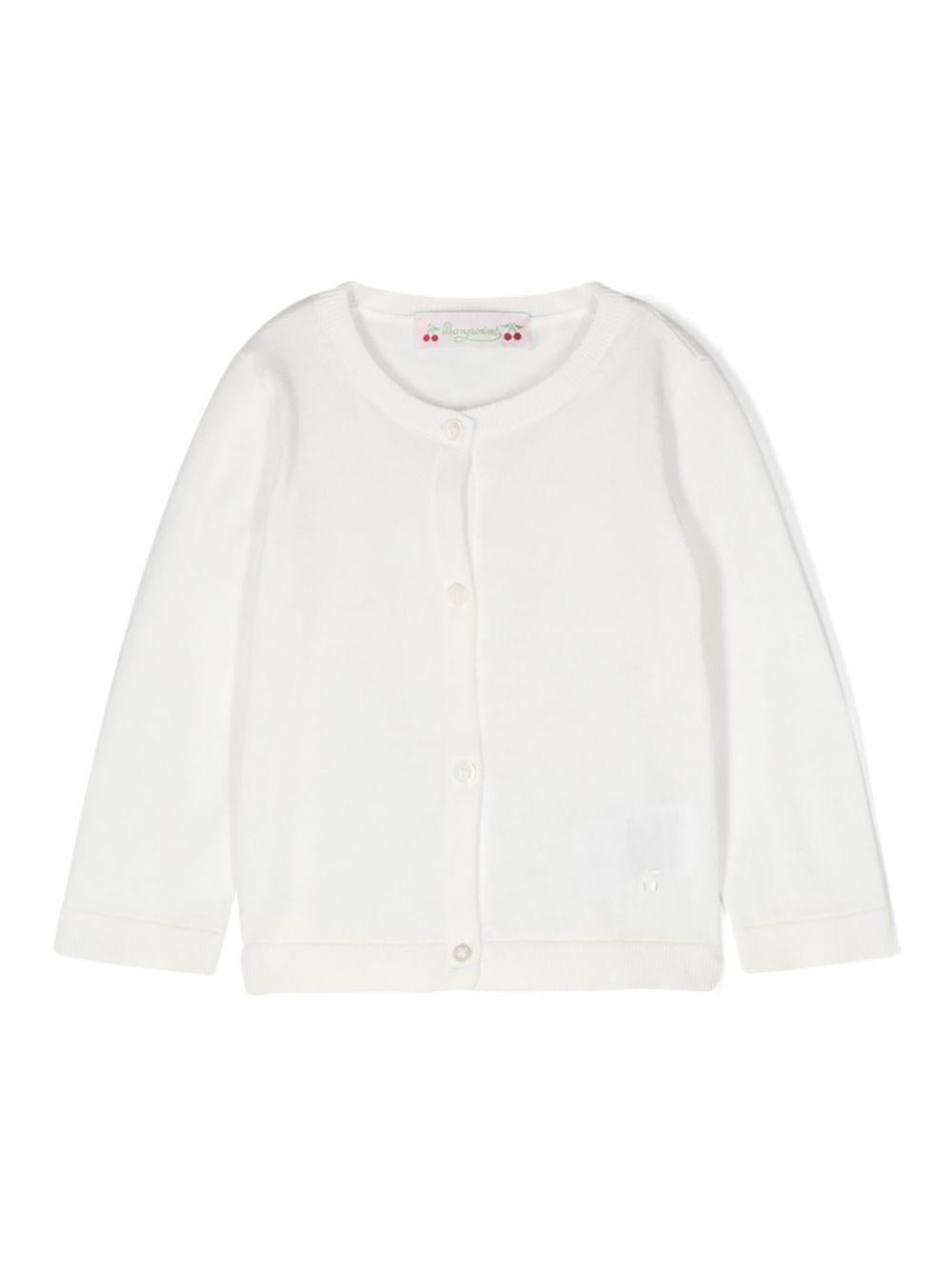 Cardigan per neonata Bonpoint bianco con logo ricamato - Rubino Kids
