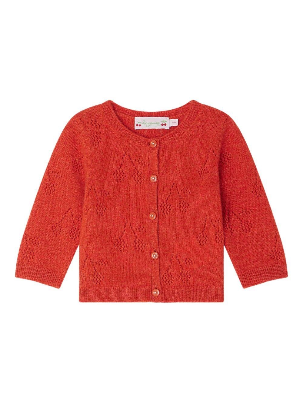 Cardigan per neonata Bonpoint rosso con motivo a ciliegie - Rubino Kids