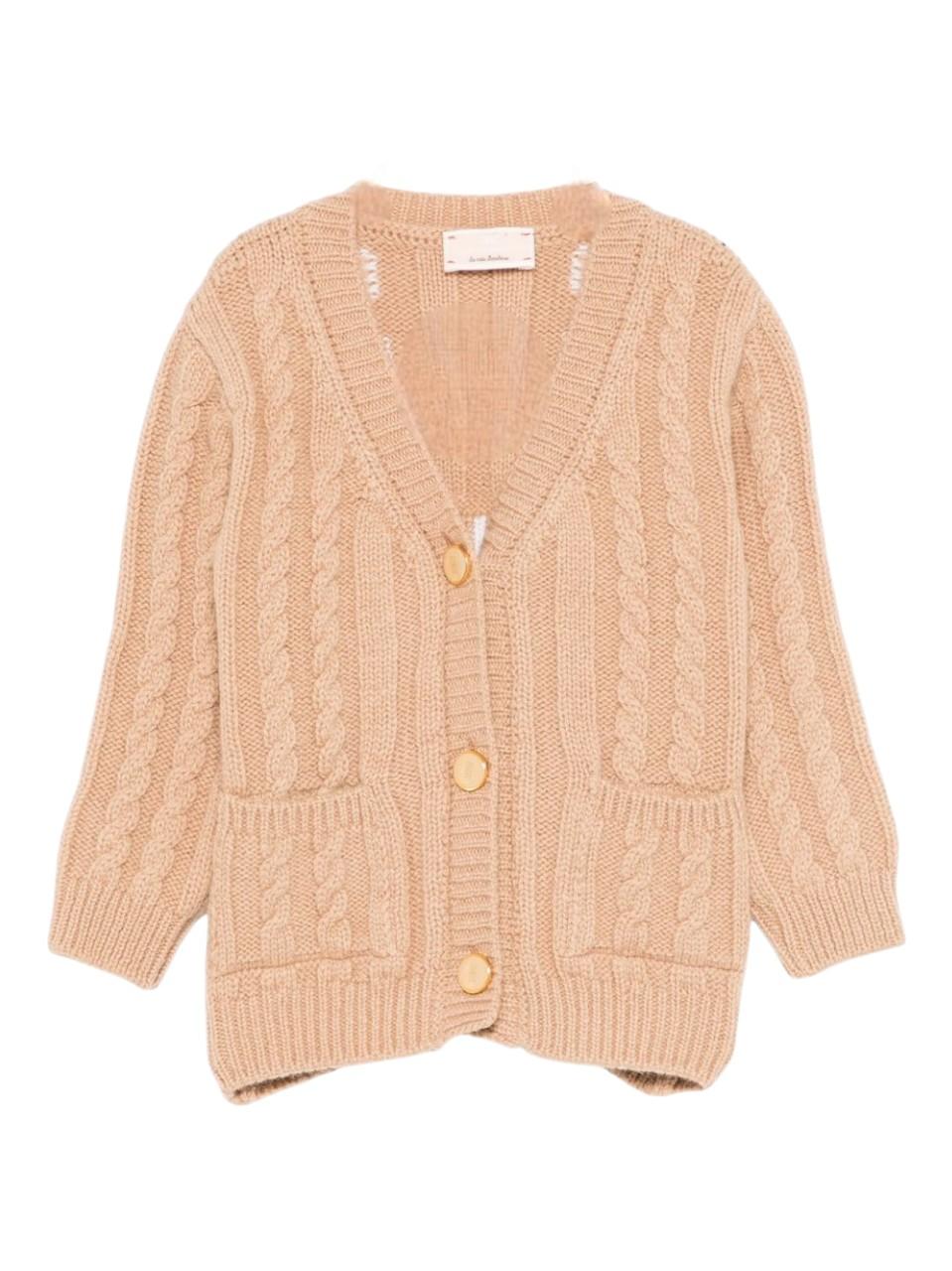 Cardigan per neonata Elisabetta Franchi La Mia Bambina beige con logo sulla parte posteriore - Rubino Kids