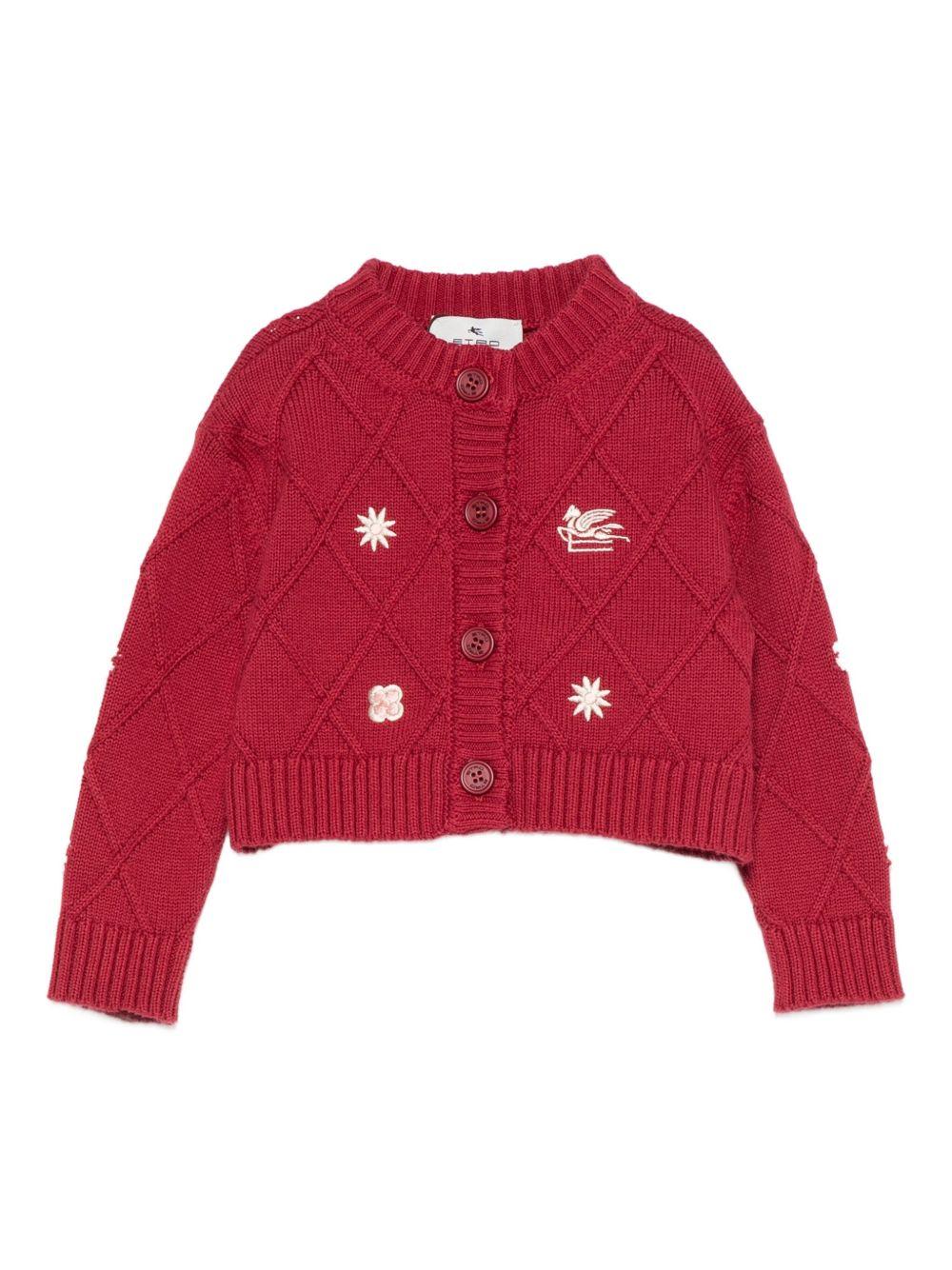 Cardigan per neonata ETRO Kids rosso con ricamo Pegasus - Rubino Kids