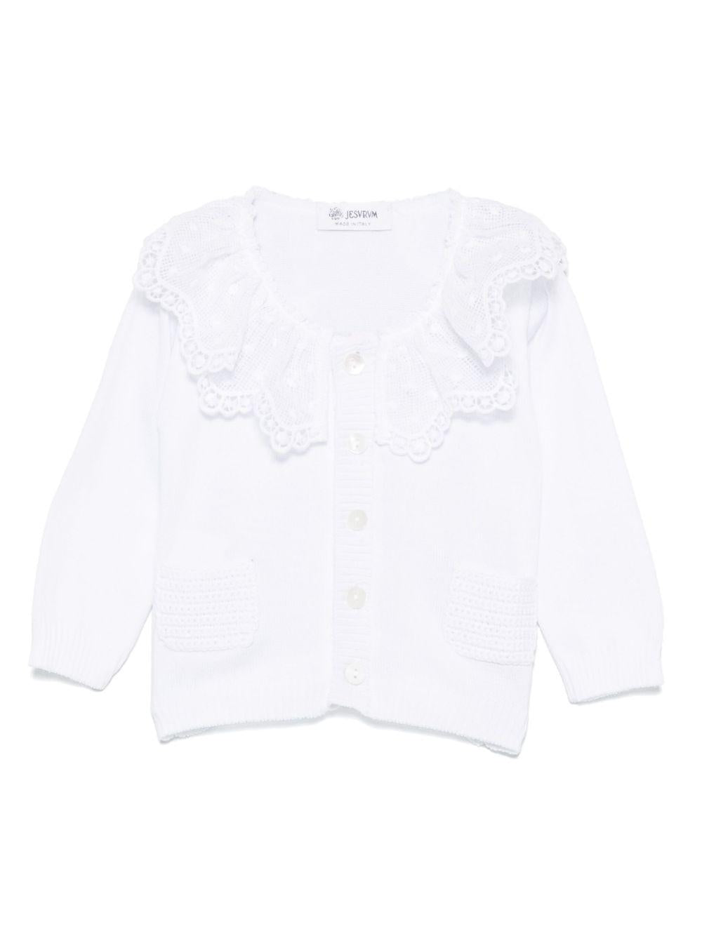 Cardigan per neonata JESURUM BABY Clara bianco con colletto in pizzo - Rubino Kids