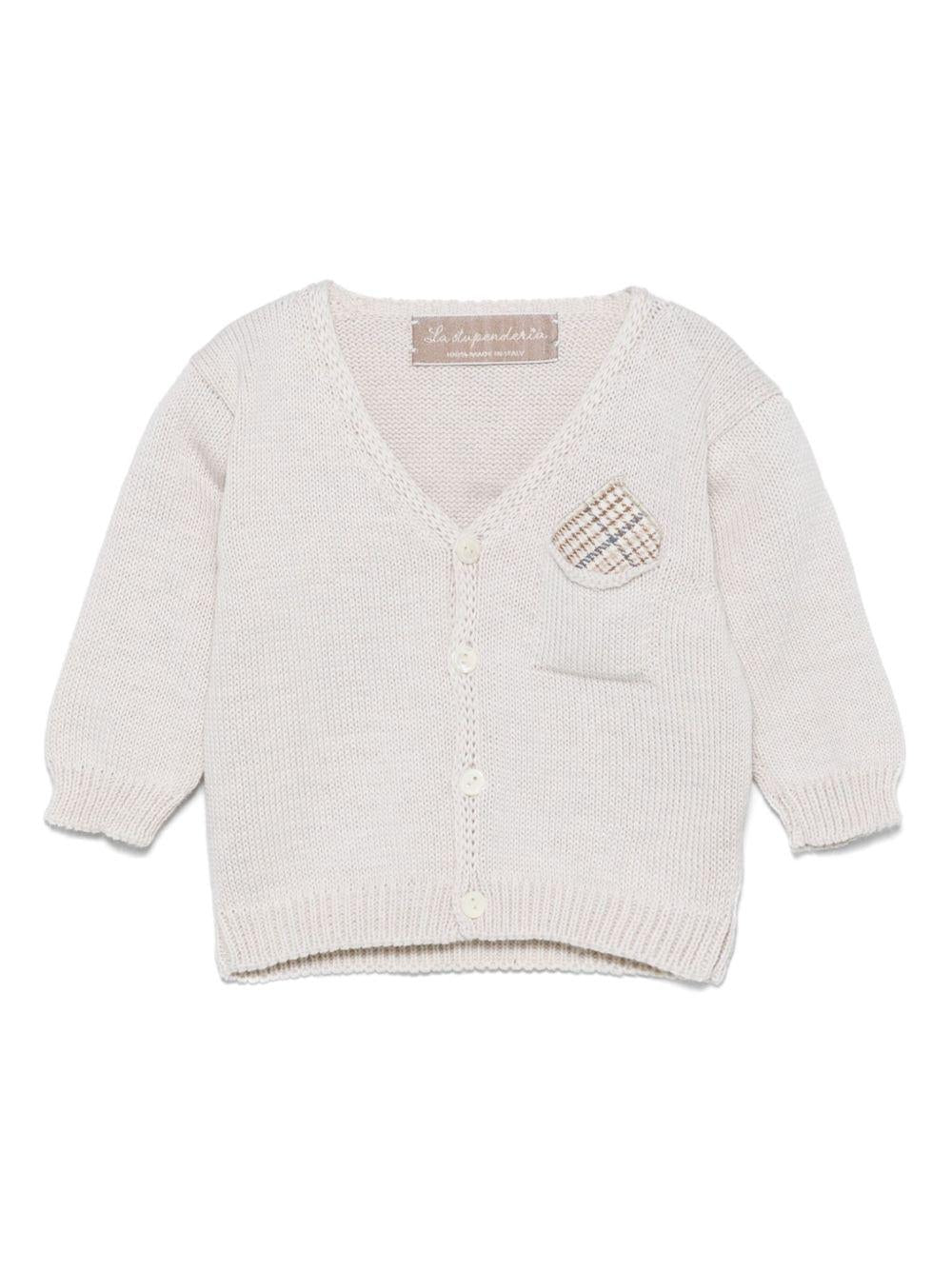 Cardigan per neonata La Stupenderia beige in cotone con tasca applicata sul petto - Rubino Kids
