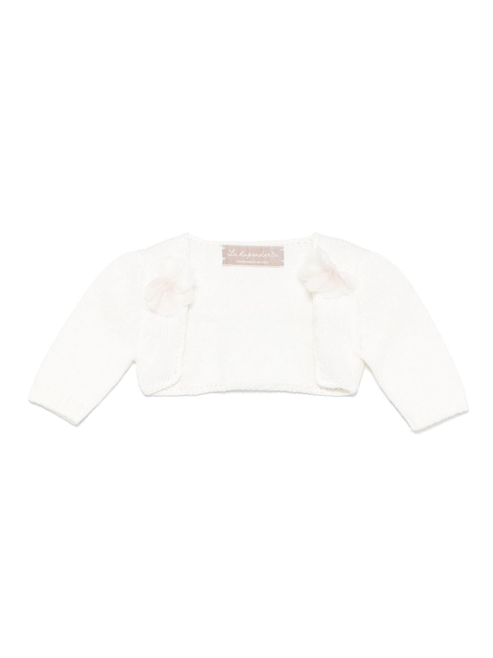 Cardigan per neonata La Stupenderia bianco in cotone con polsini a coste - Rubino Kids