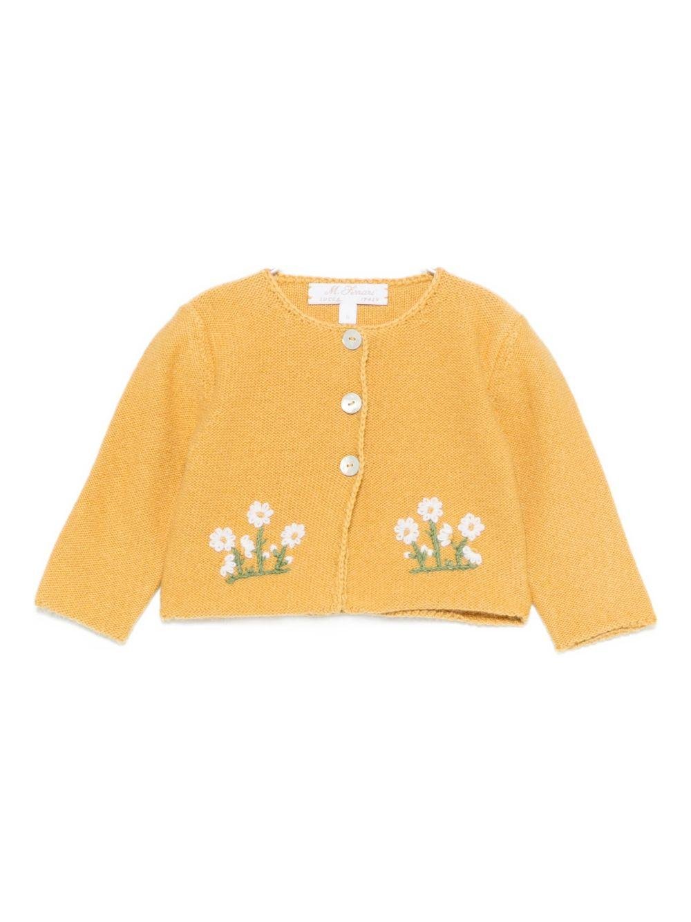 Cardigan per neonata Mariella Ferrari giallo con ricamo a fiori - Rubino Kids