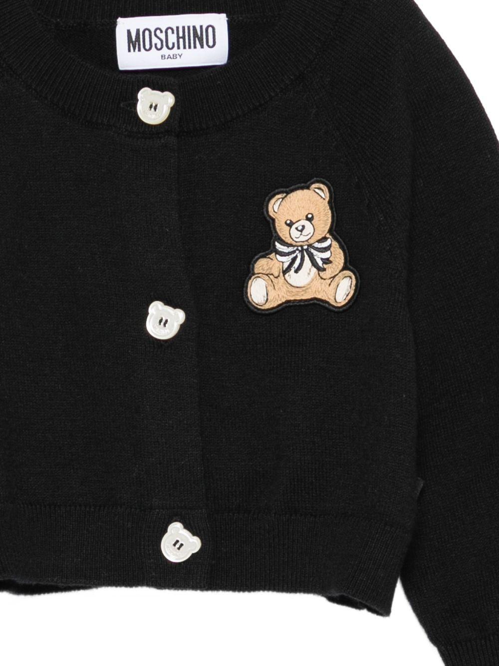 Cardigan per neonata Moschino Kids nero con applicazione Teddy Bear - Rubino Kids