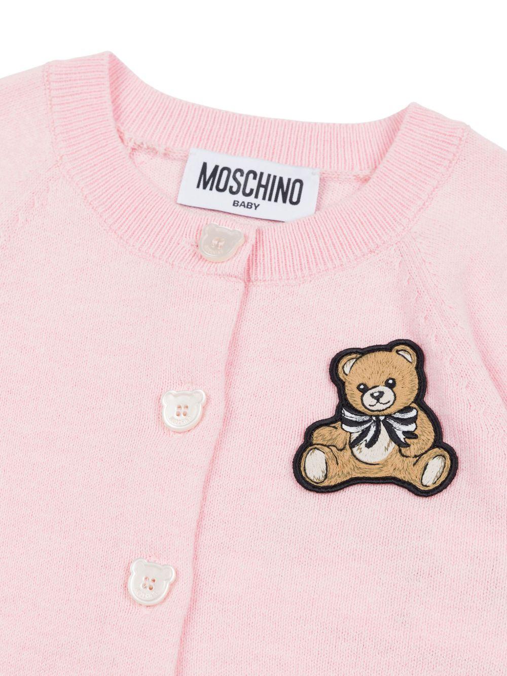 Cardigan per neonata Moschino Kids rosa con ricamo Teddy Bear - Rubino Kids