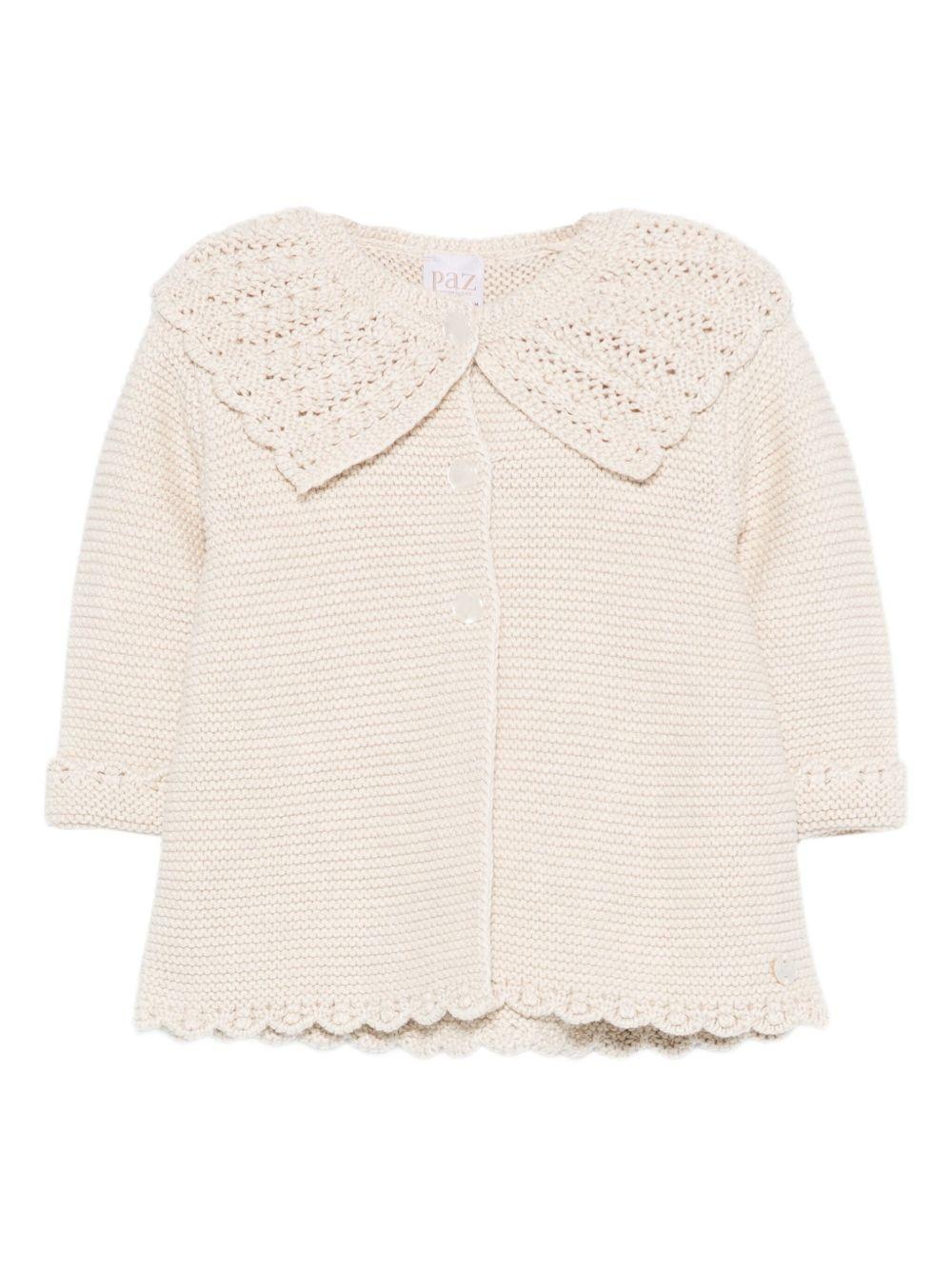 Cardigan per neonata Paz Rodríguez beige con colletto all'uncinetto - Rubino Kids