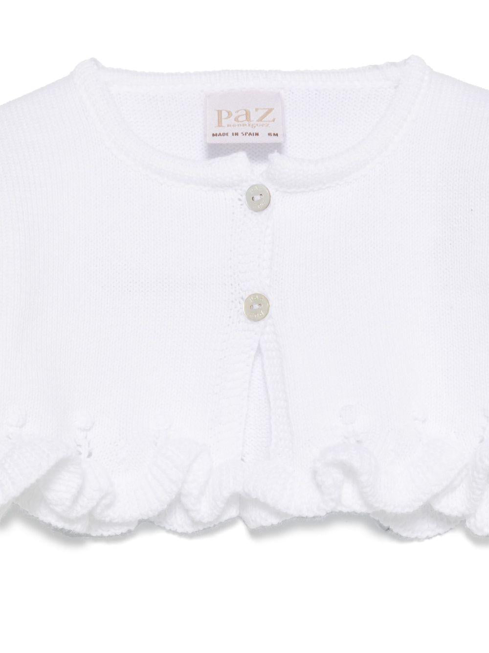 Cardigan per neonata Paz Rodriguez bianco in cotone con ruches - Rubino Kids