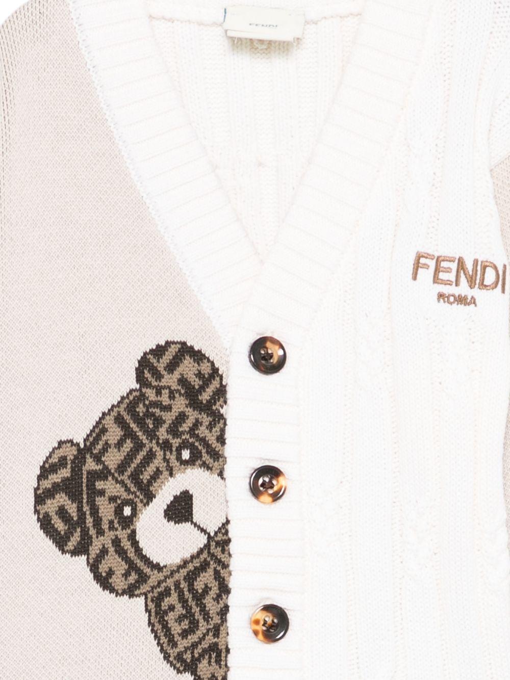 Cardigan per neonati Fendi Kids beige con ricamo orsetto - Rubino Kids