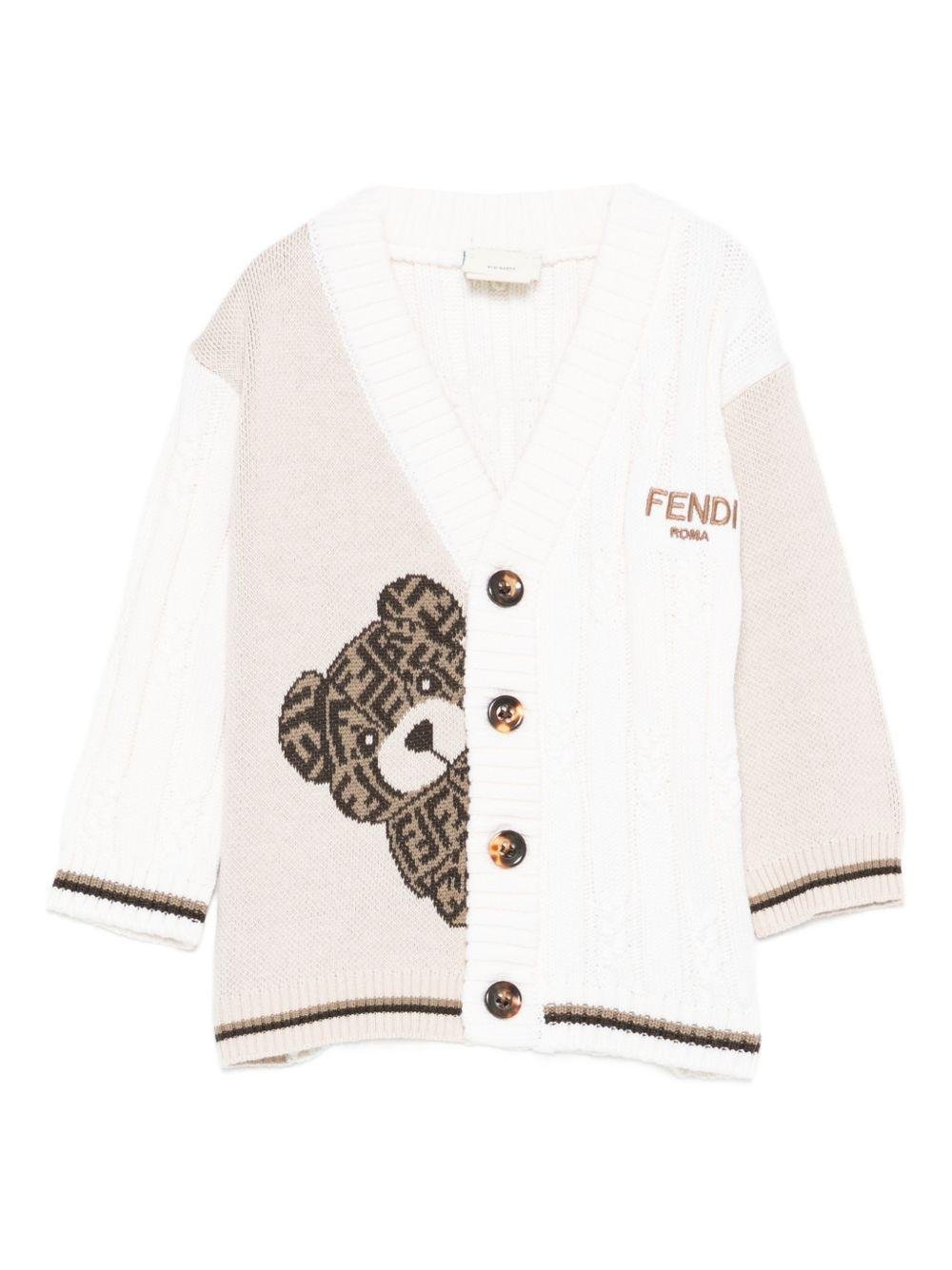 Cardigan per neonati Fendi Kids beige con ricamo orsetto - Rubino Kids