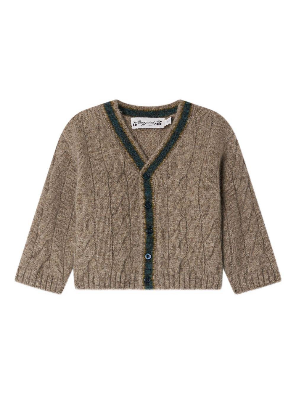 Cardigan per neonato Bonpoint marrone in maglia a trecce - Rubino Kids