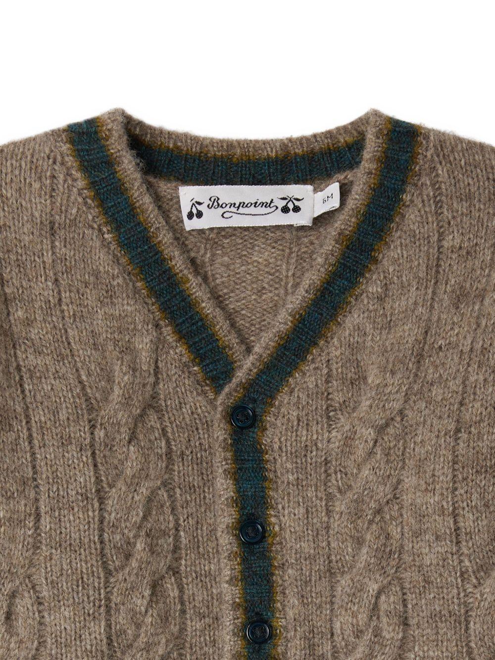Cardigan per neonato Bonpoint marrone in maglia a trecce - Rubino Kids