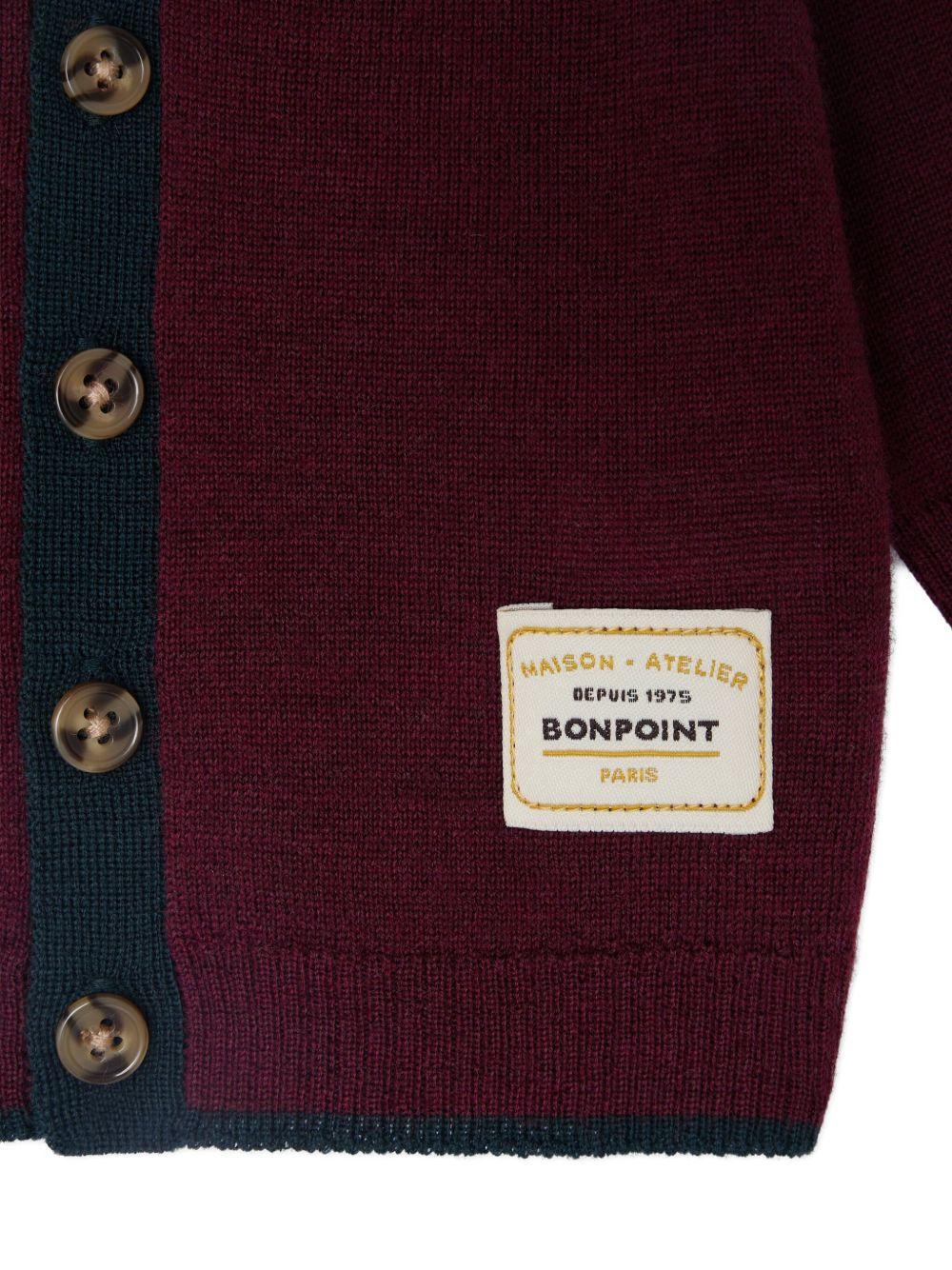 Cardigan per neonato Bonpoint rosso scuro in lana con bottoni - Rubino Kids