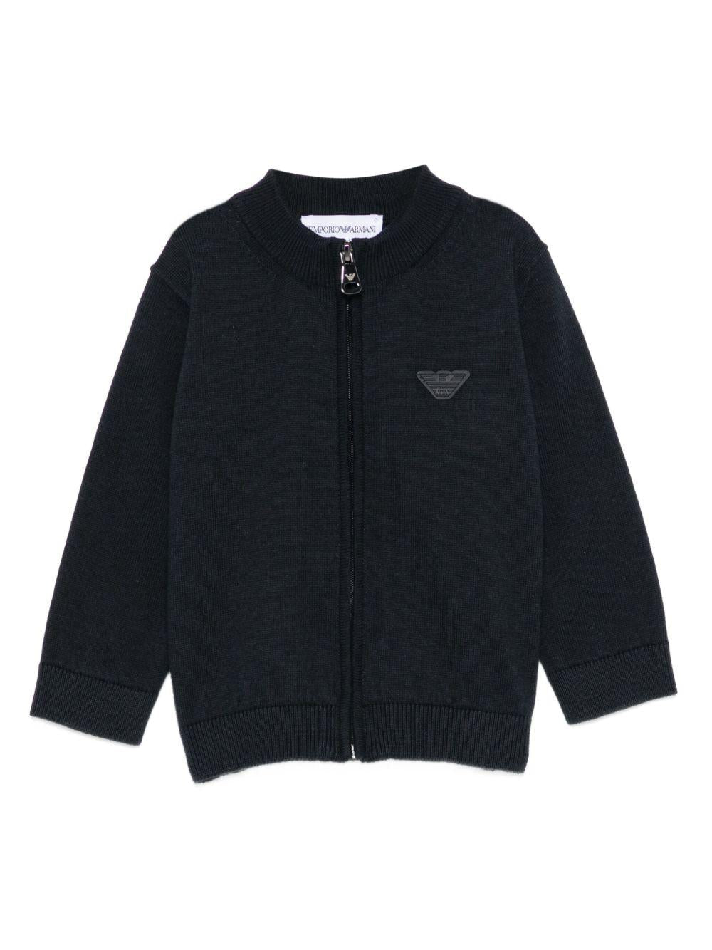 Cardigan per neonato Emporio Armani Kids blu con placca logo - Rubino Kids
