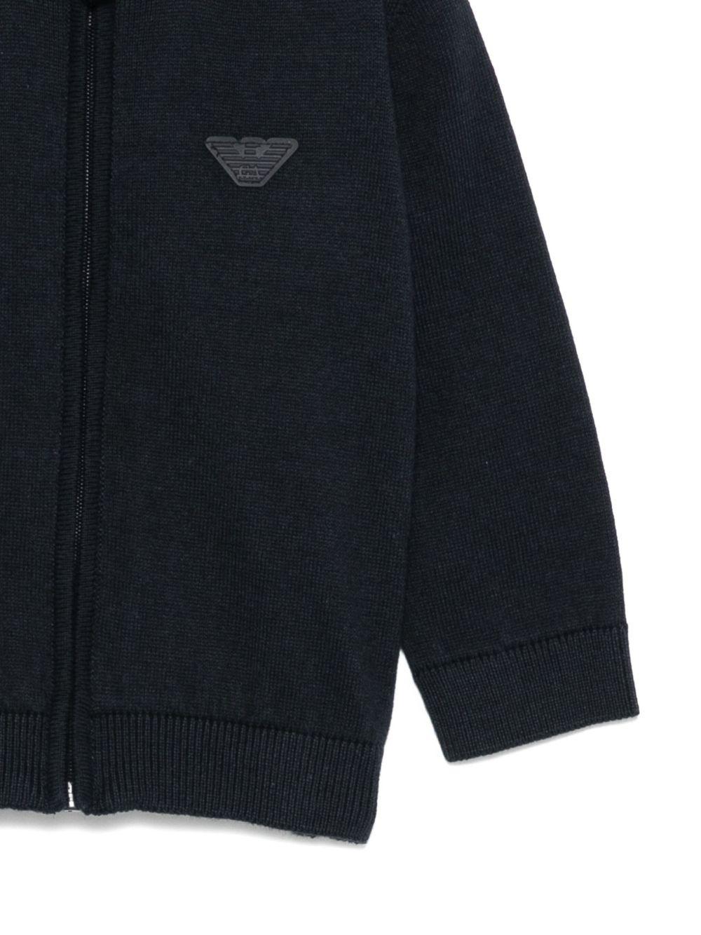 Cardigan per neonato Emporio Armani Kids blu con placca logo - Rubino Kids