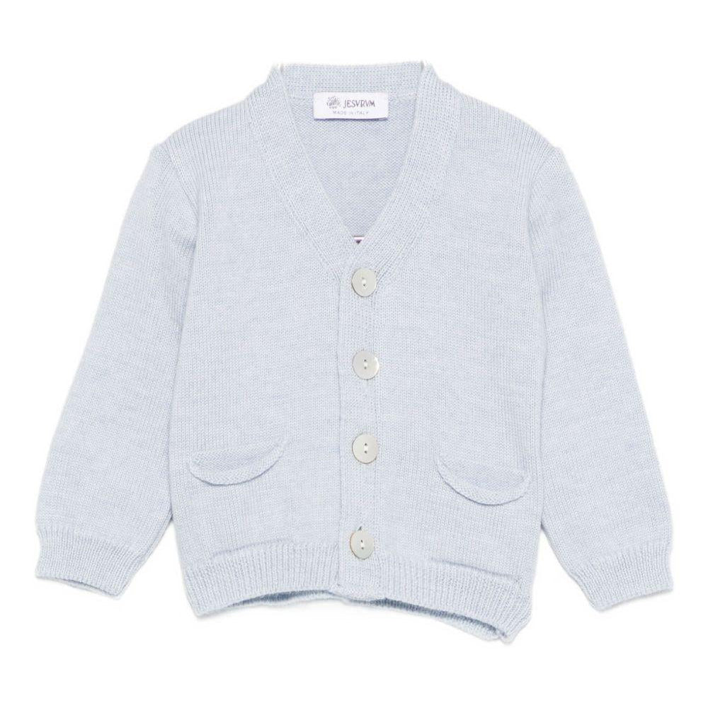 Cardigan per neonato Jesurum Baby azzurro con due tasche applicate sul davanti - Rubino Kids
