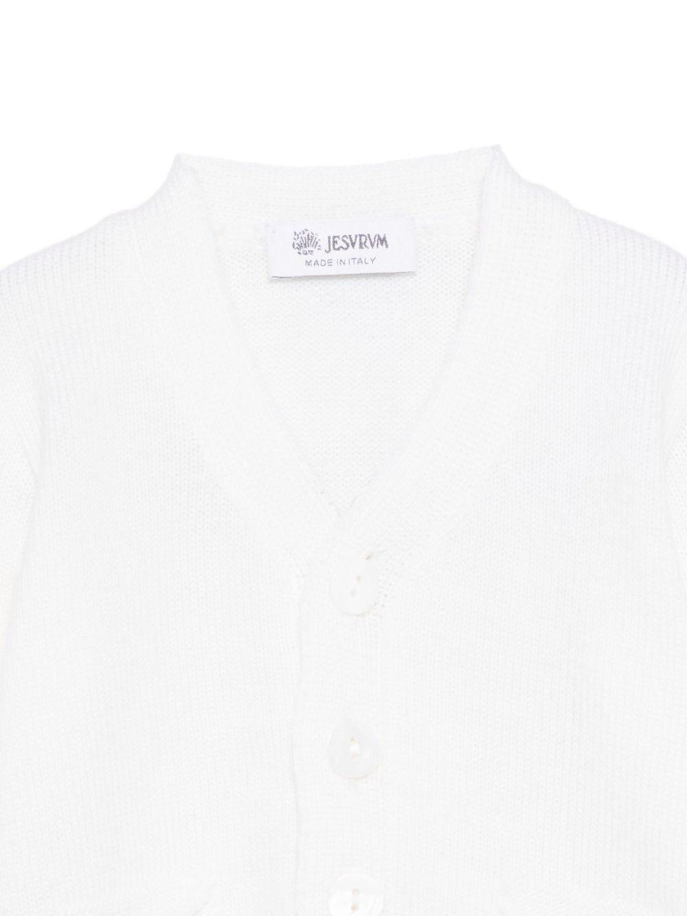 Cardigan per neonato Jesurum Baby bianco con due tasche applicate sul davanti - Rubino Kids