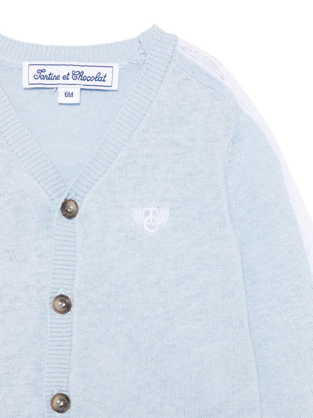 Cardigan per neonato Tartine Et Chocolat azzurro con ricamo e bordo a contrasto - Rubino Kids