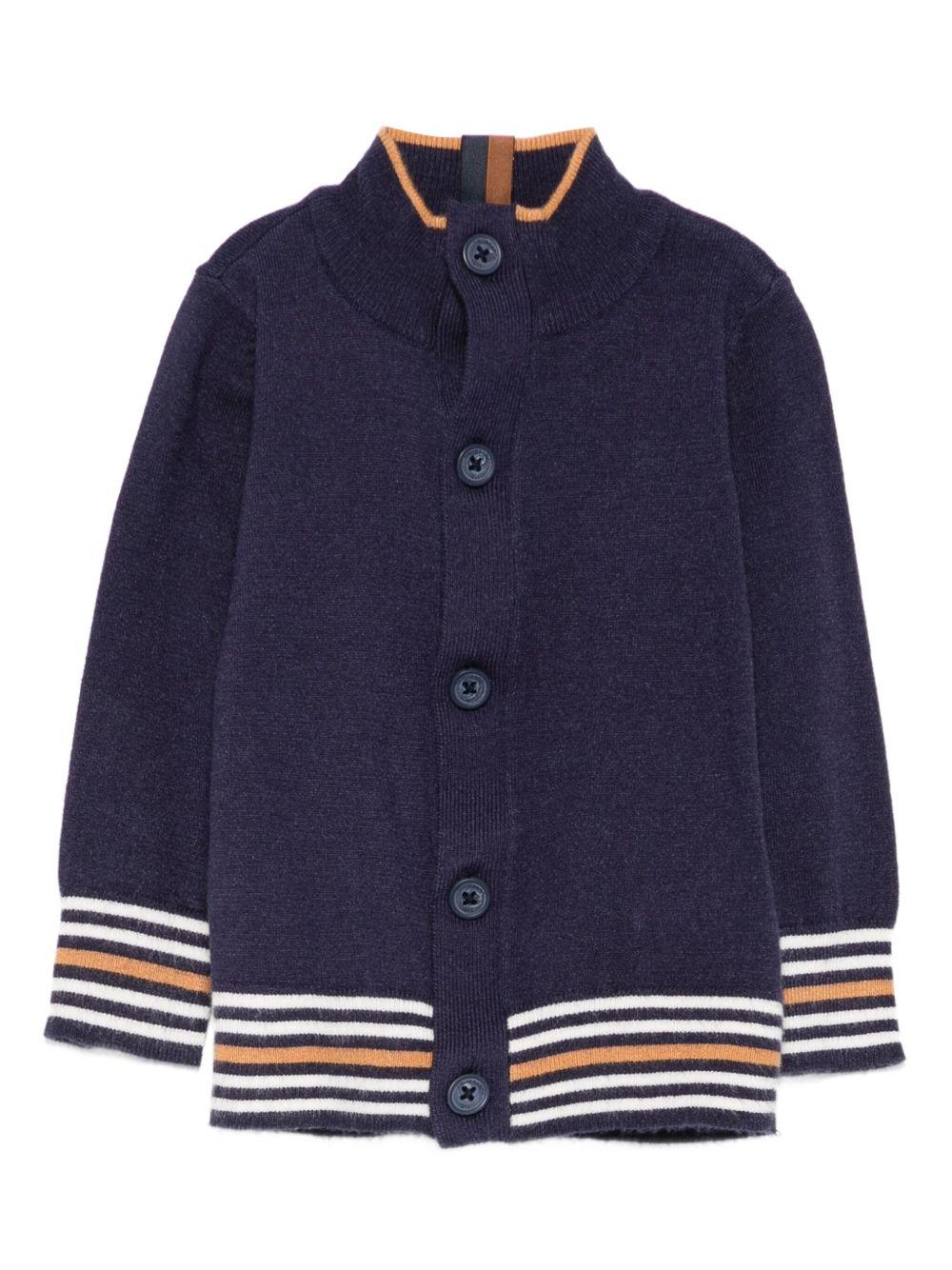 Cardigan per neonato TRUSSARDI JUNIOR blu con polsini a righe - Rubino Kids