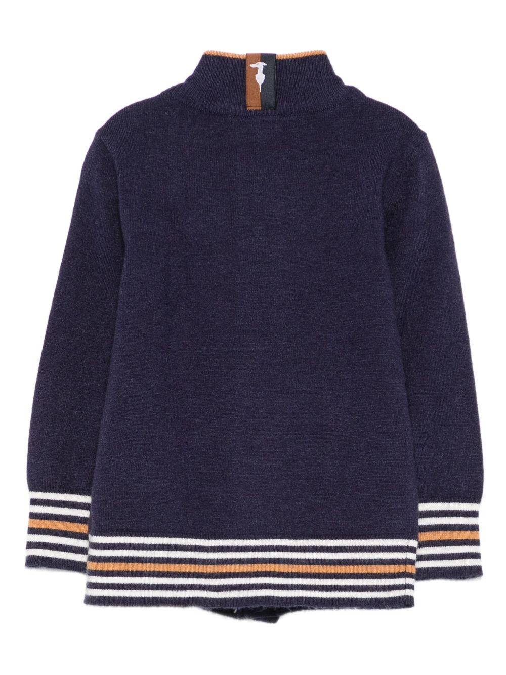 Cardigan per neonato TRUSSARDI JUNIOR blu con polsini a righe - Rubino Kids